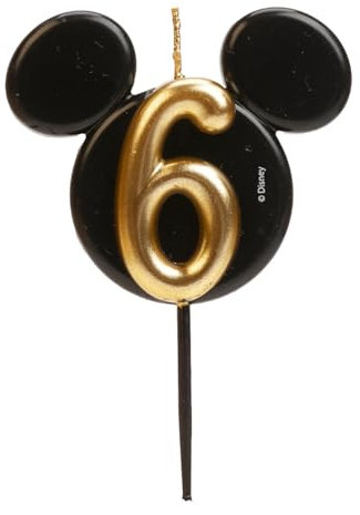 dekora - Mickey Mouse Birthday Candle Decorations - Fragrance-Free Paraffin Wax Disney Candles - Black and Gold Candles with Mickey Mouse Ears - Size 8.5 cm - Number 6