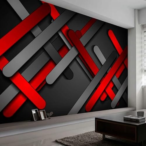 Papier peint abstrait 3D noir et rouge pour décoration de chambre à coucher, grande taille, 400 cm × 280 cm