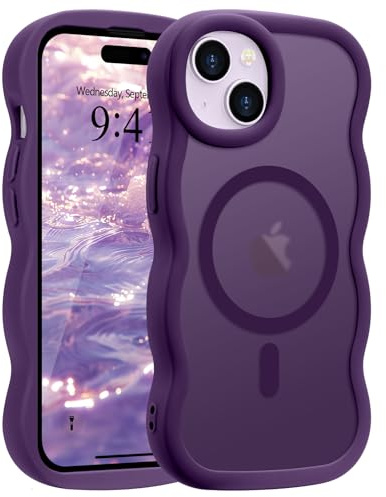 Pepmune Cover per iPhone 15 Compatibile con MagSafe, Viola | Cornice Ondulata Forma Magnetica Custodia. Traslucida Opaca Protettiva Sottile Antiurto Case per Donne Ragazze.