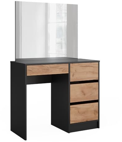 Vicco Schminktisch Sherry, Anthrazit/Goldkraft Eiche, 90 cm mit Spiegel