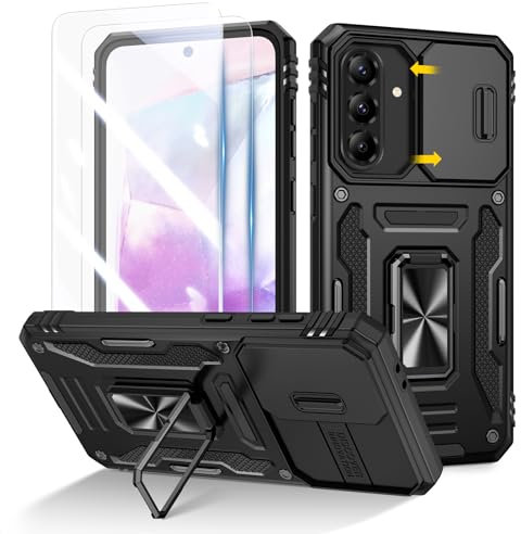 Doeshine für Samsung Galaxy A56/A36 Hülle mit 2 Stück Displayschutzfolie & Kameraschutz, 360° Rotate Ring Ständer, Robust Fallschutz Handyhülle Outdoor Militär Schutzhülle für Galaxy A56/A36 (Schwarz)