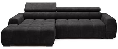 DomoHome Ecksofa Bull – Modernes stilvolles Eckcouch, Verstellbarer Sitz, Ohne Schlaffunktion, Hochwertiger Eden-Stoff, Linkes Layout, Maße: 285x168x97 cm, Farbe: SCHWARZ