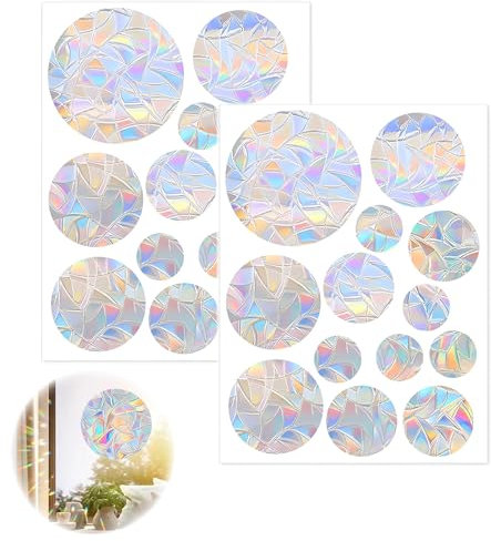 26 Stück Suncatcher Sticker,Prisma Fensteraufkleber,Sonnenfänger Sticker,Fenster Sticker,Kreisförmig Sonnenfänger Sticker Dekoration Für Stoppt Vögel Türfenster Esszimmer Schlafzimmer