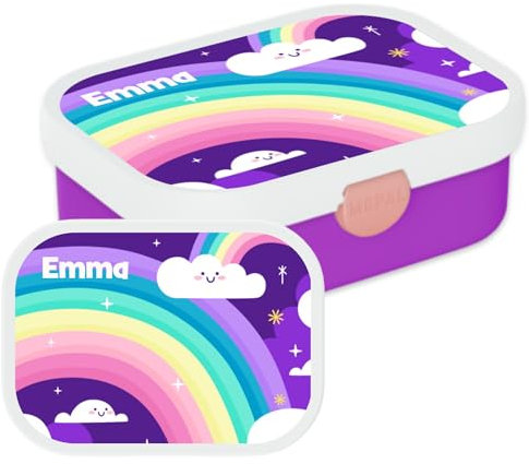 Mepal Personalisierte Brotdose mit Namen - Bento Lunchbox für Kinder - Regenbogen - Geeignet für bis zu 4 Butterbrote - BPA-frei & Spülmaschinenfest - 750 ml - Lila Regenbogen