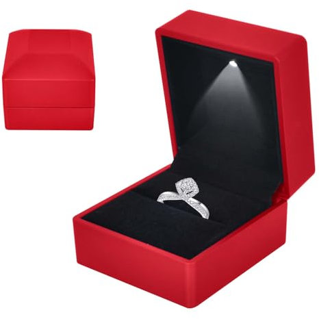 Colexy Ringbox mit LED-Licht, hochwertige Geschenkbox aus Samt, für Hochzeitsringe, mit LED-Licht, für Vorschlag, Hochzeit, Jahrestag der Liebhaber, Rot