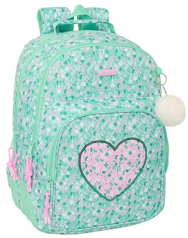 safta Cuore Schulrucksack für Kinder, ideal für Kinder verschiedener Altersgruppen, bequem und vielseitig, Qualität und Widerstandsfähigkeit, 32 x 15 x 42 cm, Minzgrün, M, Casual