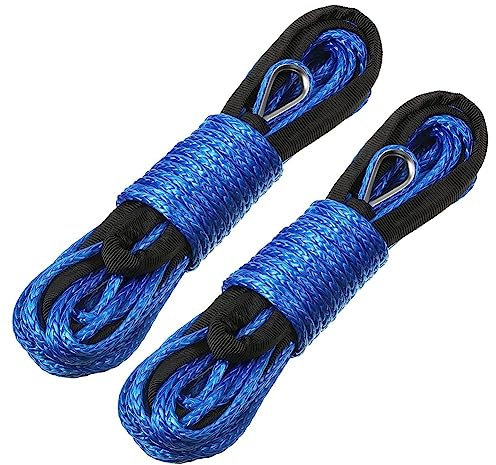 Wadakada Cuerda de Cabrestante SintéTica Cuerda de Cable de LíNea de Cabrestante 1/4 Pulgadas X 50 Pies Resistente a los Rayos UV para UTV ATV Winch Truck Suministros Azul