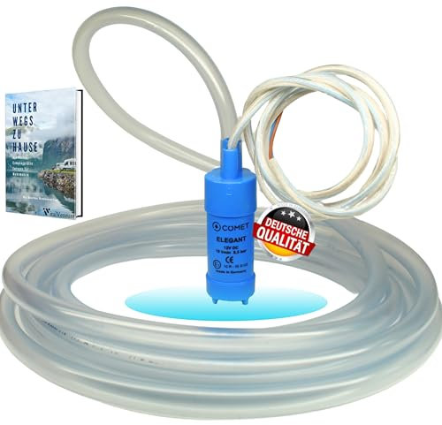 Comet Elegante pompa dell'acqua da 12 V con 5 m – incl. Camping Ebook, per campeggio, barche, roulotte, 10 l/min. 0,5 bar, pompa acqua, mini pompa sommergibile, pompa ad acqua caravan, pompa