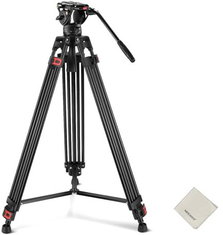 NEEWER 74 Video Tripod with Fluid Head & Damping Control, Aluminum Heavy Duty Camera Stand Professional with QR Plate for DSLR Camcorders for Video Recording, Cleaning Cloth, Max Load 17.6 lbs, TP74
