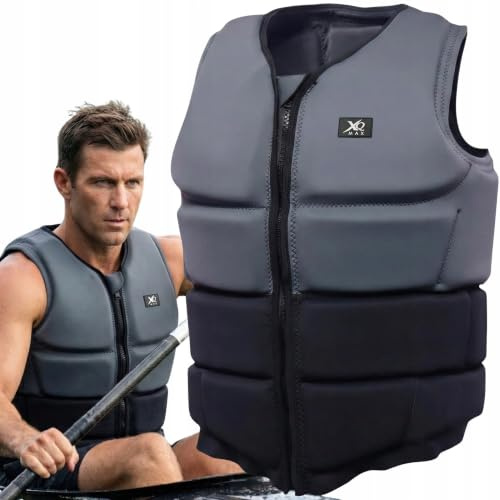 XQMax Neopren-Schwimmweste 50N, Auftriebshilfe für SUP, Kajak, Boot und Kitesurfen, Zertifiziert nach EN ISO 12402-5:2020, Größe XL, Schwarz/Grau