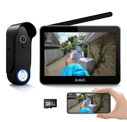 ACEBELL Wireless Smart Video Doorbell Intercom System, WiFi 1080P Video Doorbell Camera with Monitor, Video Door Phone with 7''Touch Screen, Motion Detection, No Subscription, APP Control
