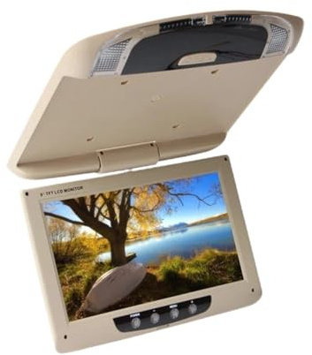 AYJYZHIAG 9 Zoll Autodachmonitor LCD Flip Down Bildschirm Overhead Multimedia Video Deckendachhalterung Display(Beige)