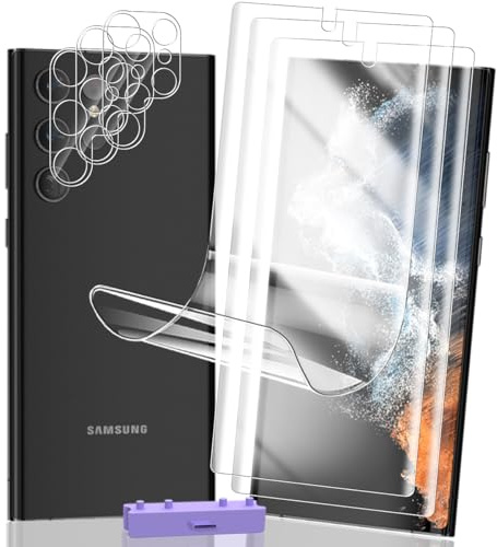 Rniidaaz 3+3 Piezas Protector de Pantalla para Samsung Galaxy S22 Ultra | HD Película TPU Full Cover, Incl. Kit de instalación, Cristal para Cámara 9H, Antiarañazos, Sensibilidad Táctil, Sin Burbujas