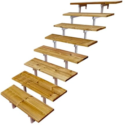 OSLO - Scala in acciaio per esterni, H139 cm, 8 gradini in legno, larghezza 100 cm