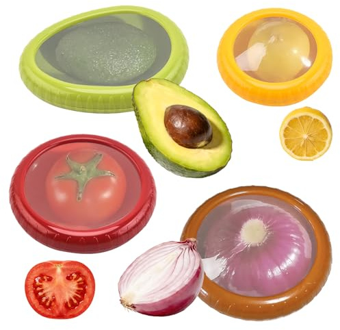 4PC Silicone Fruit and Vegetable Storage Containers Set, Avocado Storage Container, Anti-oxidation Box, Reusable Fridge Storage Containers Ideal for Avocados Tomatoes Apples Garlic Onions and Mor