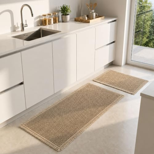 URMONA Set de 2 Alfombras de Baño Boho 50 x 121 cm + 43 x 61 cm Lavables