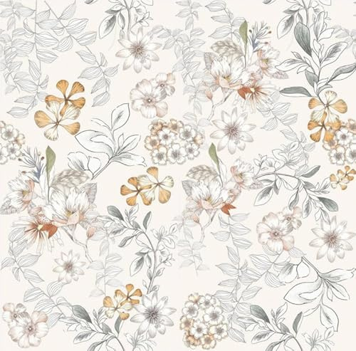 Fiula White Floral Peel and Stick Wallpaper, Self Adhesive Waterproof Vinyl Wallpaper 44cm x 300cm, Removable Contact Paper for Kitchen Cabinets, Cupboards & Living Room Walls