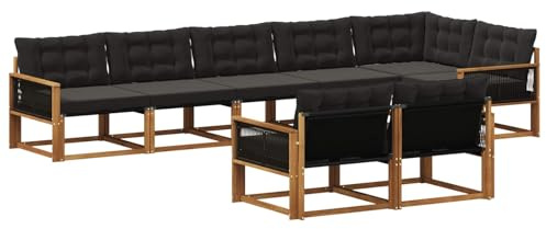 vidaXL Outdoor-Sofagarnitur mit Kissen 8 pcs Natürlich und Schwarz, Gartenmöbel, modernes Outdoor-Sofa, Robustes Eckset für Terrasse, Lounge und Komfort