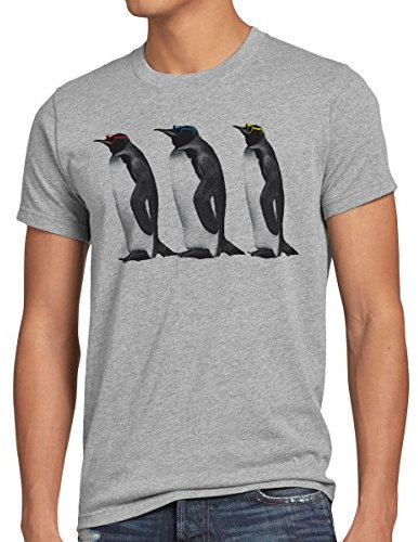 style3 3 Pinguine Sheldon Herren T-Shirt, Größe:L;Farbe:Grau meliert