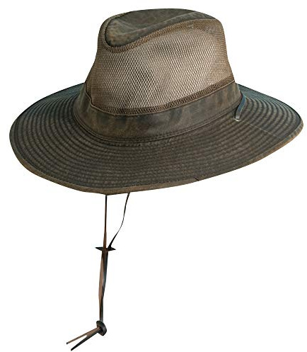 Dorfman Hat Co. Men's Weathered Cotton Big Brim with Mesh (Brown, XX-Large)