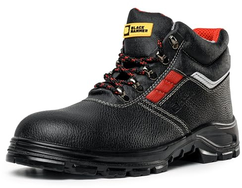BLACK HAMMER Bottes de sécurité en cuir noir pour homme S3 SRC Embout en acier Bottines de travail 5993 (48 EU)