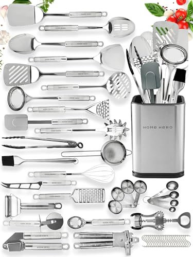 29 pièces Set de Ustensiles De Cuisine Inox - Lot Ustensile Cuisine Antiadhésif Et Résistant à La Chaleur - Louche Cuisine Spatules Cuisine Inox - Lavable Au Lave-vaisselle