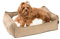JAMAXX Premium Hundebett in edler Leinen-Optik/Orthopädisch Memory Visco Schaumstoff/Waschbar Bezug Abnehmbar, mit Wendekissen, Hochwertiger Hunde-Korb Hundekörbchen S-XL (S) 65x50 Coffee-beige