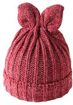 HIOD Frauen Winter Warme Strickmütze Damen Nette Beanie Mütze Mädchen Normallack Einfache Kappe mit Den Ohren,Red