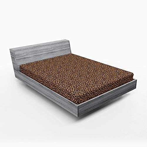 ABAKUHAUS Leopard-Druck Spannbetttuch, Orange Exotische Afrikanische, Soft Dekorativer Stoff Bettwäsche Rund-um Elastischer Gummizug, 160 x 200 cm, Schwarz Orange