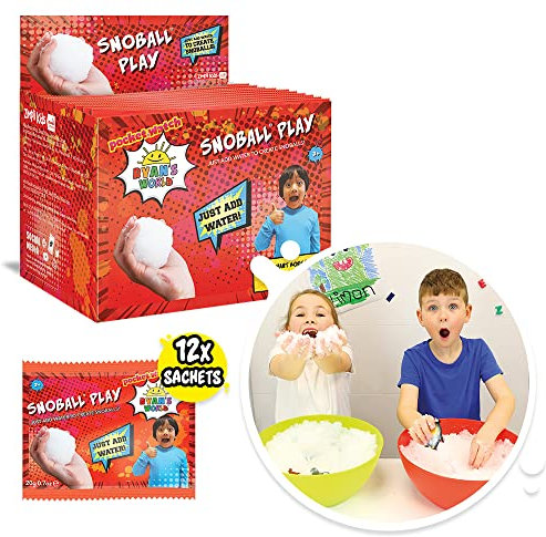 Zimpli Kids - 12 x Ryan's World SnoBall Play Foil Bags, Magically turns water into Snow, Party Bag Fillers, Party Favours Gifts, Pinata Fillers, Stocking Fillers, Fake Artificial Snow for Christmas
