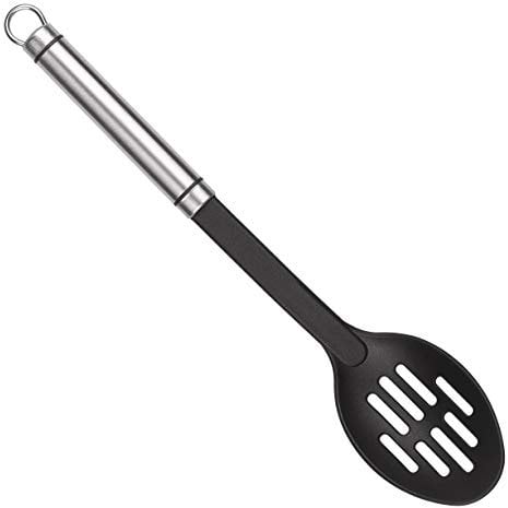 Tala Nylon Slotted Spoon with Stainless Steel Handle, Ideal for use with Non-Stick Kitchenware as it Will not Scratch The Coating, Perfect for Serving, Dishwasher Safe, Silver