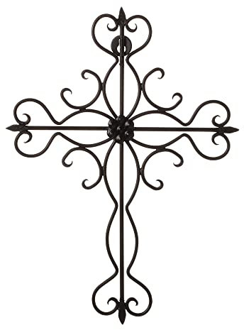 RELY+ Wandkreuz, groß, dekorativ, zum Aufhängen, schwarz, 35,6 x 25,4 cm – Fleur de Lis Metall-Wandkreuz – religiöse Wandkunst für Wanddekoration – Heimdekoration – Wohnzimmer-Dekor – Geschenk