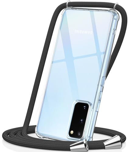 CAROKI Crossbody Case for Samsung,Necklace Mobile Phone Cover with Cord Strap Anti Yellowing iPhone Cover Holder with Neck Cord Lanyard Strap (Black, Samsung Galaxy S20)