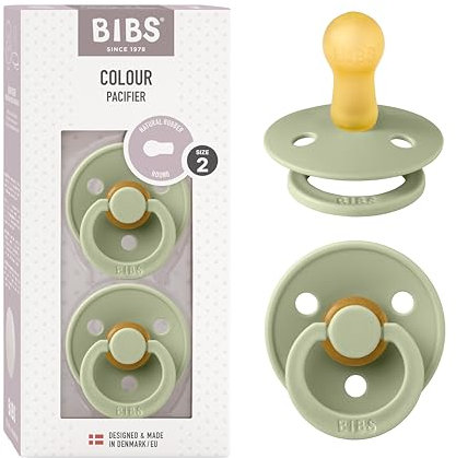 BIBS Colour Schnuller 2er-Pack, BPA-frei, Kirschform Nippel. Naturkautschuk/Latex, Hergestellt in Dänemark. Größe 2 (6-18 Monate), Sage/Sage