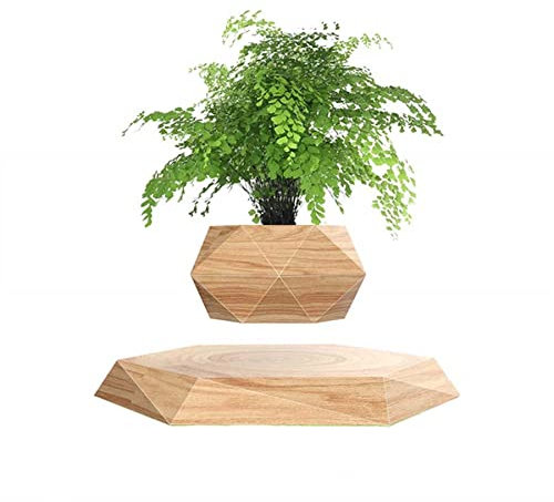 Schwebender schwimmender Blumentopf, KKPINK schwebender Luft, Bonsai-Topf, sechseckig, schwimmend, Mini-Blumentopf, Pflanzgefäße für Zuhause, Wohnzimmer, Büro, Dekoration, Geschenk (Holzfarbe)