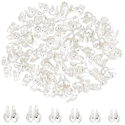 UNICRAFTALE Über 90 Stück Silber Muschel Knotenabdeckung 4.5/5/6 mm Perlenspitzen Edelstahl Kalottenenden Offene Falt-Perlenspitzen 0.5-1 mm Kleines Loch Endkappen Für Knoten & Crimpzubehör