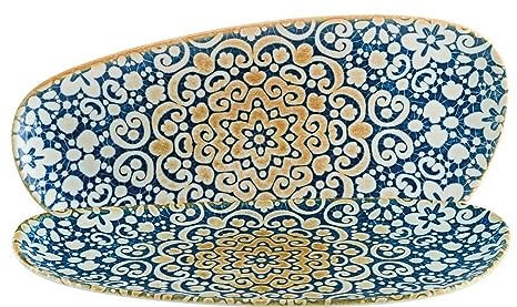 6x Servierplatte Set Geschirr Servierteller Teller Platte oval 36cm Bonna Alhambra Vago, Blau, Beige