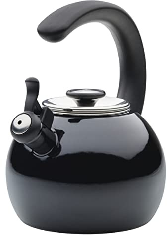 Circulon Enamel on Steel Whistling Induction Teakettle, Tea Kettle for Stovetop with Flip-Up Spout, 2-Quart, Black