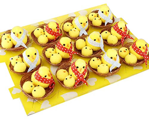 Lazzboy Ostern Deko,osterdekoration Küken Heimdekoration Geschenkbox Mini-osterküken Toy Plüschtier Figur Lebensechte Pelzige Tier Spielzeug Simulation Huhn Deko (Yellow, One Size)