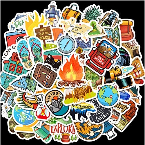 Coole Camping-Aufkleber, selbstklebend, 670 Stück, Abenteuer, Wandern, Aufkleber für Erwachsene, Geburtstagseinladungen, Dekorationen, Partygeschenke, Taschen, Dekoration, Schule, Spielklasse,