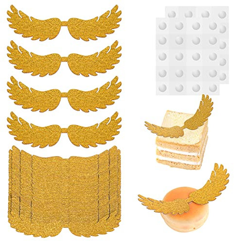cobee 40 Stück goldene Flügel Zauberer Party Schokolade Dekoration Cupcake Toppers, Golden Glitter Wings Chocolate Cake Toppers Glänzende Party Kuchen Dekorationen für Zauberer Themenparty