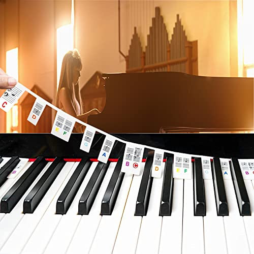 Keyboard Noten-Aufkleber für 88 Tasten Ebook Klaviernoten Leitfaden für Anfänger Piano Komplettsatz für schwarze weisse Anleitung Wiederverwendbar (Regenbogen)