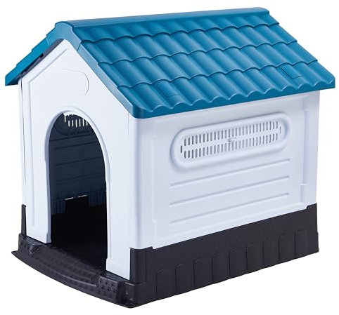 Lanco - Zwinger für kleine Hunde. Innen- und Außenbereich mit Lüftungsgittern. Widerstandsfähiges Material. 68x55x66cm. Blau und weiß.