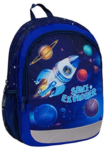 Belmil Kindergartenrucksack mit Brustgurt und Namensschild für 3-6 Jährige/Krippenrucksack Kindergartentasche Kindertasche (Space Explorer)