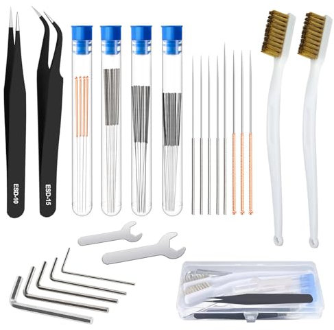 Surmounty 3D Drucker Düse Reinigung Kit, 54Pcs Nozzle Cleaning Tool 0.15/0.2/0.25/0.35/0.4/0.5/0.6/0.8mm 3D Druck Cleaning Needles, INKL. Düsenreiniger Nadeln Pinzette Drahtbürsten Aufbewahrungsbox