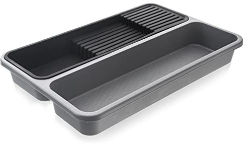 orion group Bandeja de cajón para guardar cuchillos y cubiertos, bandeja para cubiertos, bandeja para cuchillos, soporte para cuchillos, color gris, 40 x 26,5 x 5 cm