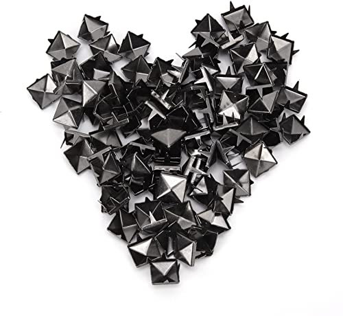 100 Stück Nieten, 9 Mm Lederhandwerk Nieten Spikes Nieten Vierbackennieten Dekorative Schuhe Niete, Messing Punk Nieten Kupfer Quadratische Nieten für Punk Handwerk Leder (Silber schwarz)