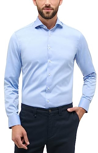 ETERNA Slim Fit Cover Hemd Langarm blickdichter Twill blau