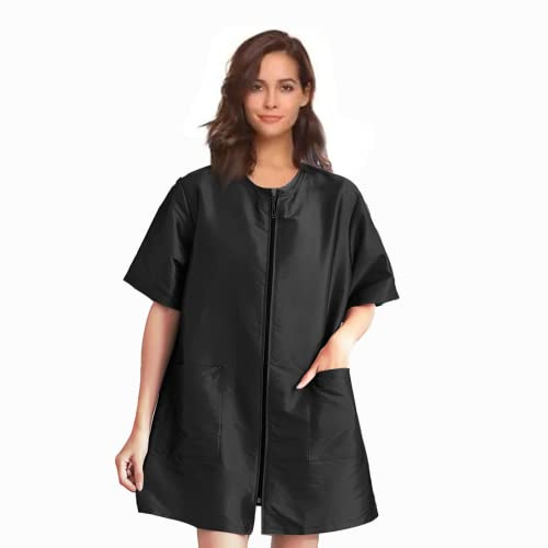 Gliitatu Dog Grooming Smock with Full Zipper, Non-Sticky Hair Groomer Smock Cosmetic Smock Hair Stylist Barber Jacket (M)