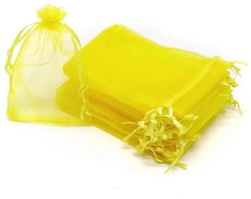 LTLSZRN 100 Stuck Organzasäckchen 9x12 cm, Geschenkbeutel Organzabeutel, Schmuckbeutel, Organza Säckchen mit Kordelzug, Säckchen Geschenk Schmuck Hochzeit Bonbonsbeutel für Hochzeiten Partys(Gelb)